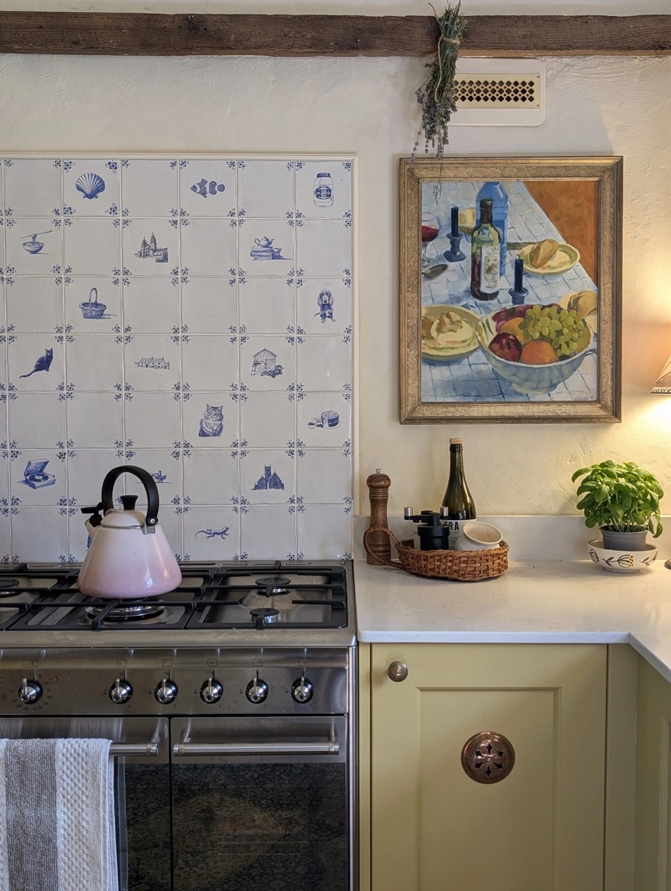 View of Delft tile backsplash
