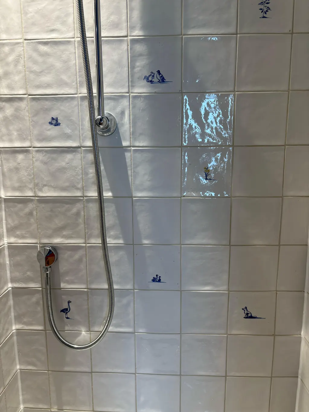 Close-up of shower tile installation