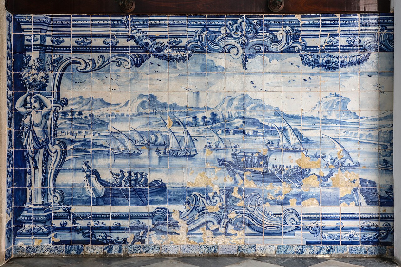 Blue-and-white azulejo panels in the cloister of the Church of São Francisco, Salvador, Brazil
