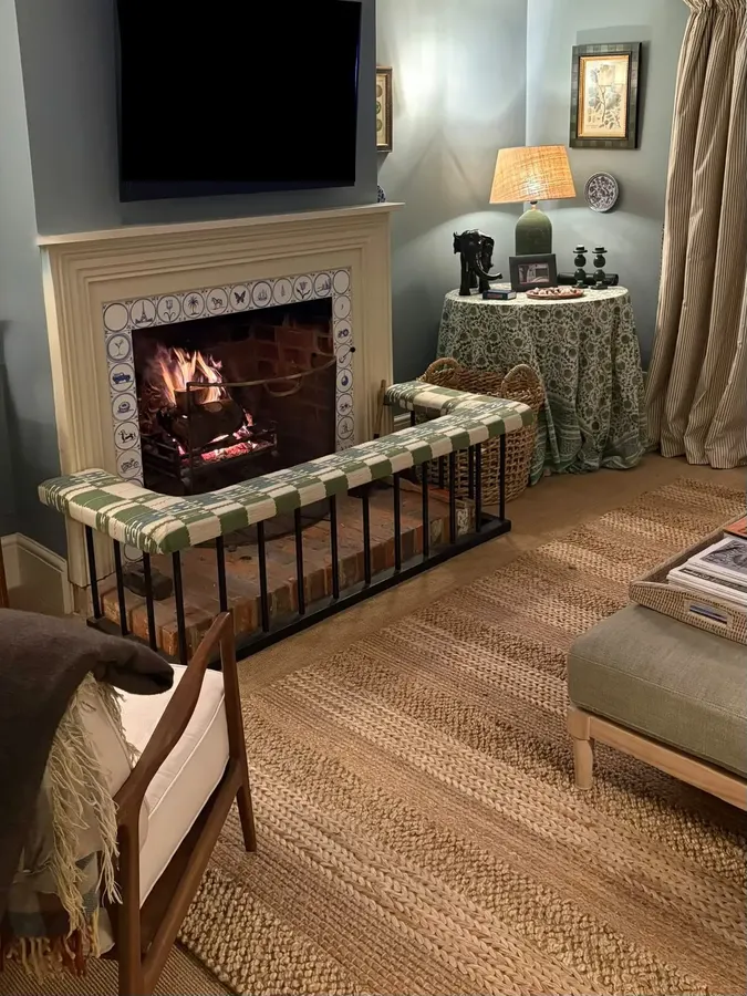 Roundel style tiles in fireplace surround